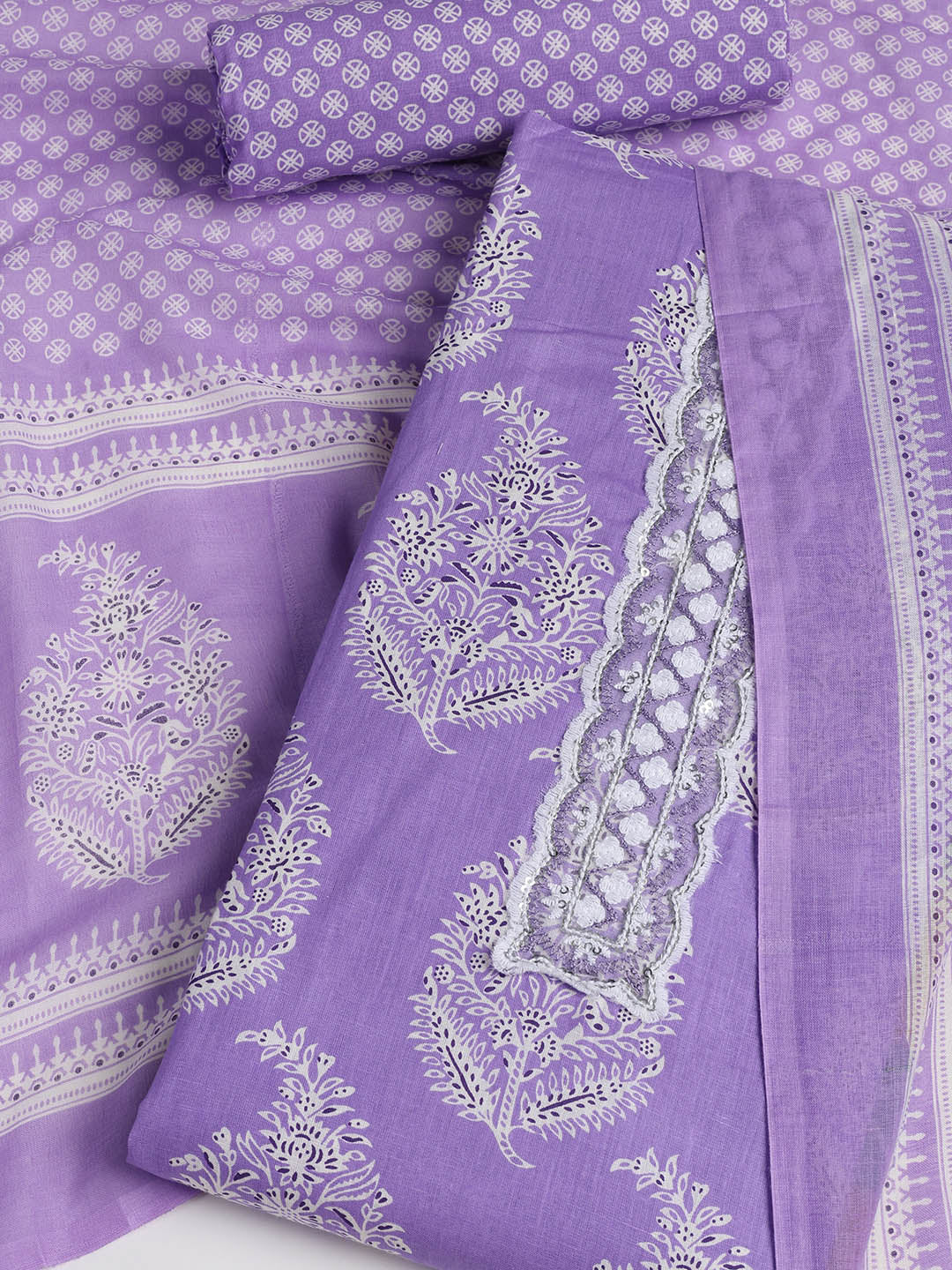 Printed Cotton Blend Unstitched Suit With Dupatta