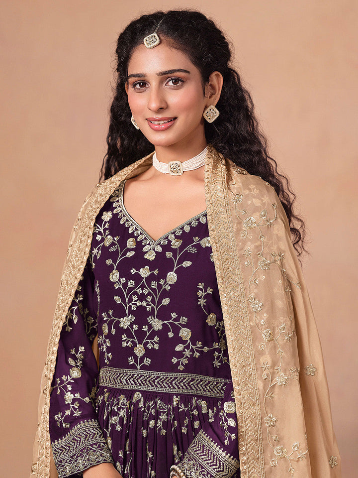 Embroidered Georgette Semi Stitched Kurta With Pant &amp; Dupatta
