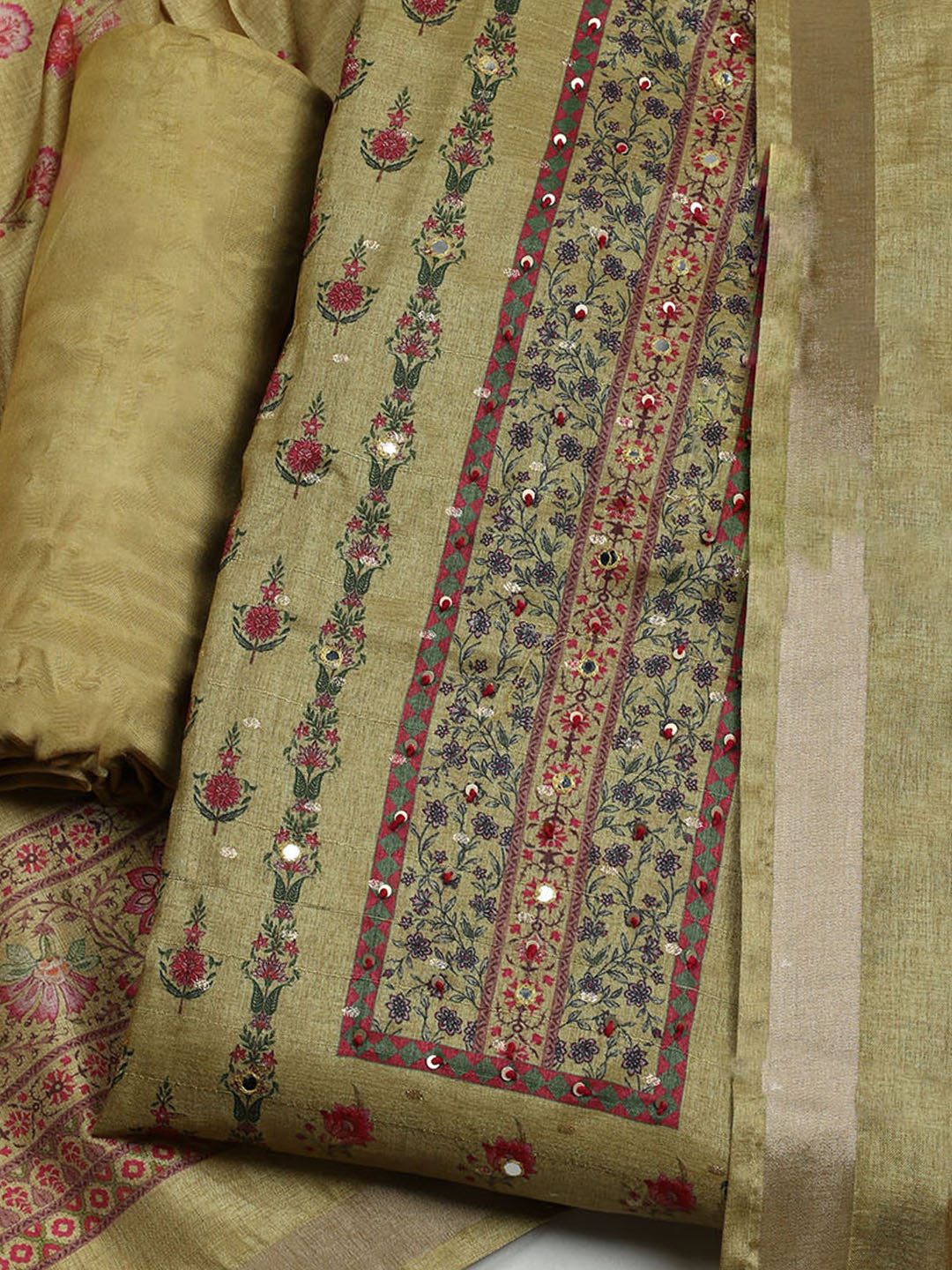 Embroidered Tussar Unstitched Suit With Dupatta