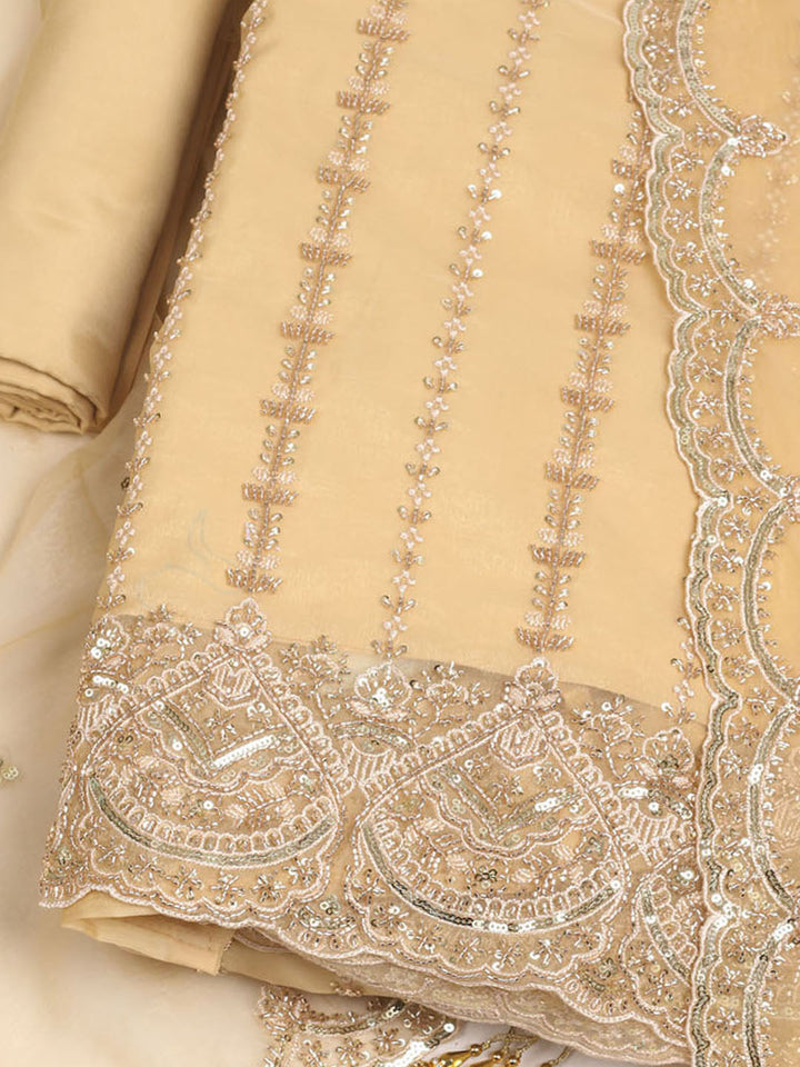 Embelished Organza Unstitched Suit With Dupatta