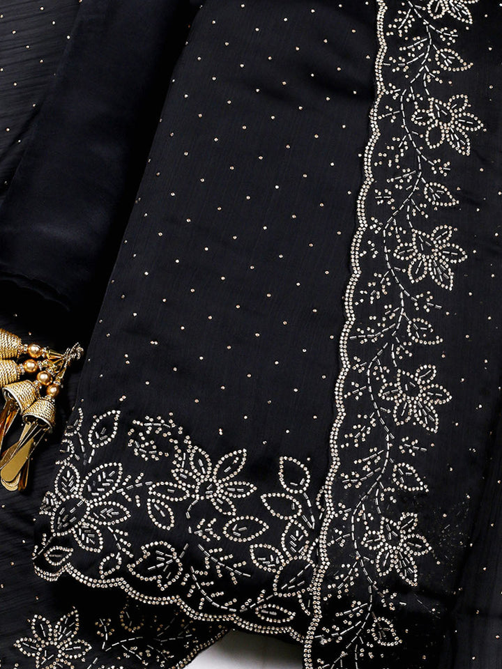 Embellished Chiffon Unstitched Suit With Pant &amp; Dupatta
