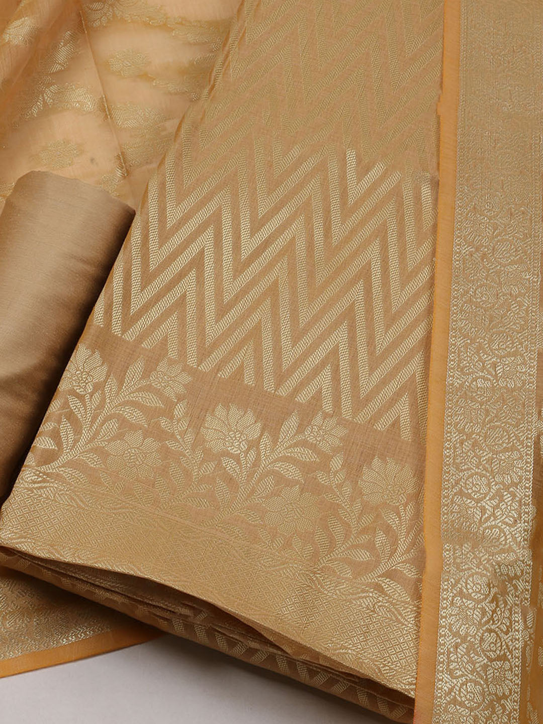 Printed Chanderi Unstitched Suit With Dupatta