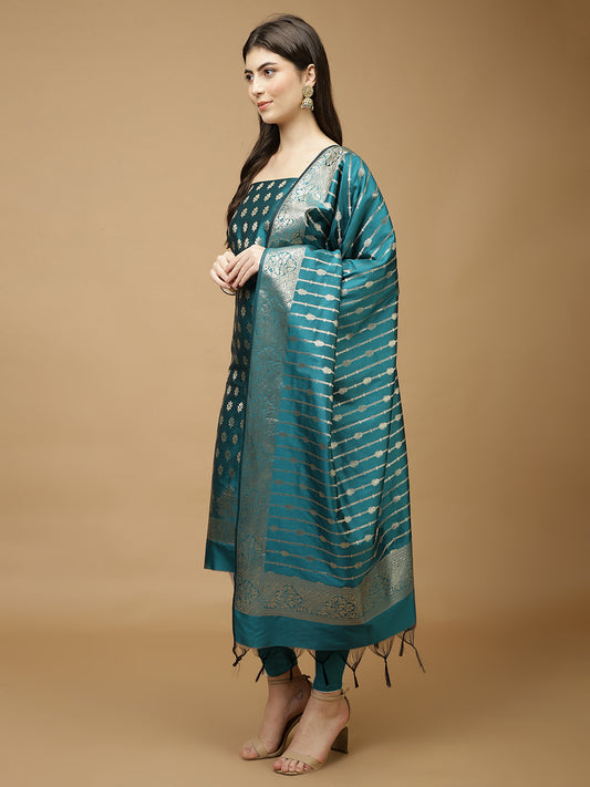 Woven Chanderi Unstitched Suit Piece With Dupatta