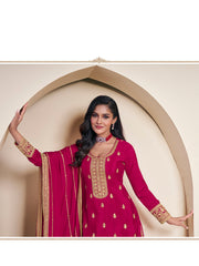 Embroidered Chinon Unstitched Suit With Pant & Dupatta