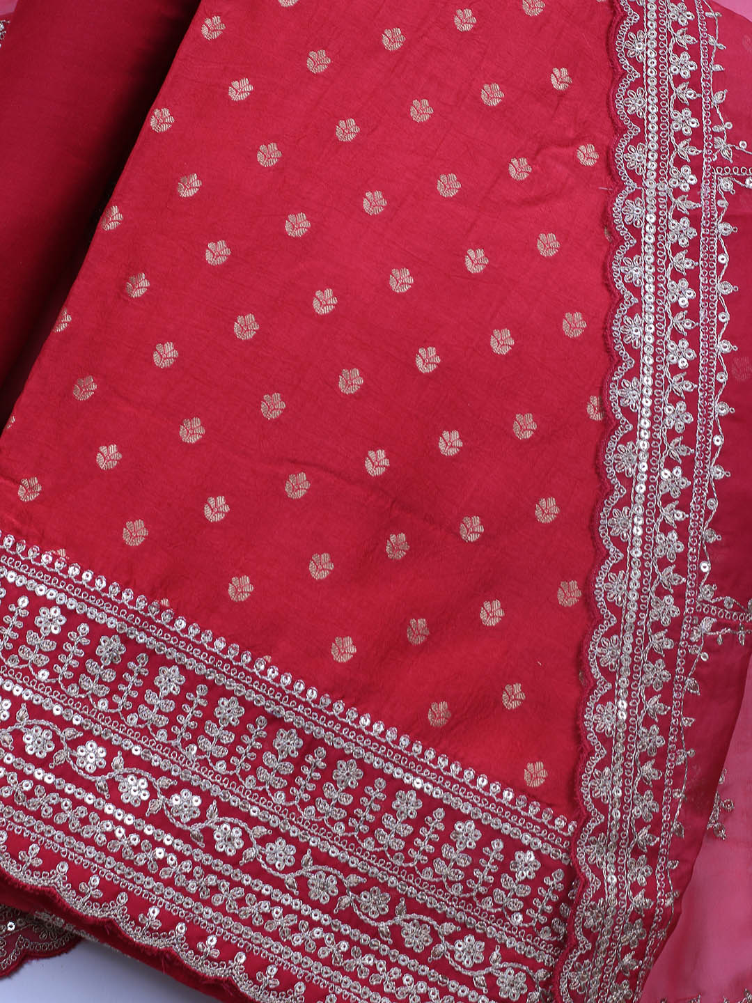Embroidered Art Silk Unstitched Suit Piece With Dupatta
