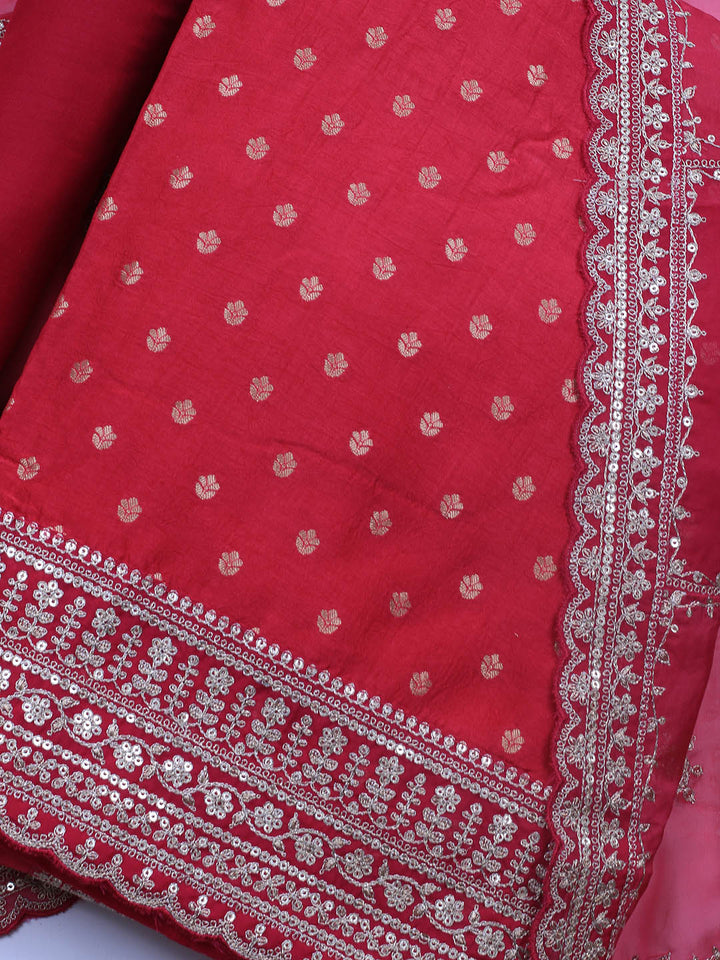 Embroidered Art Silk Unstitched Suit Piece With Dupatta