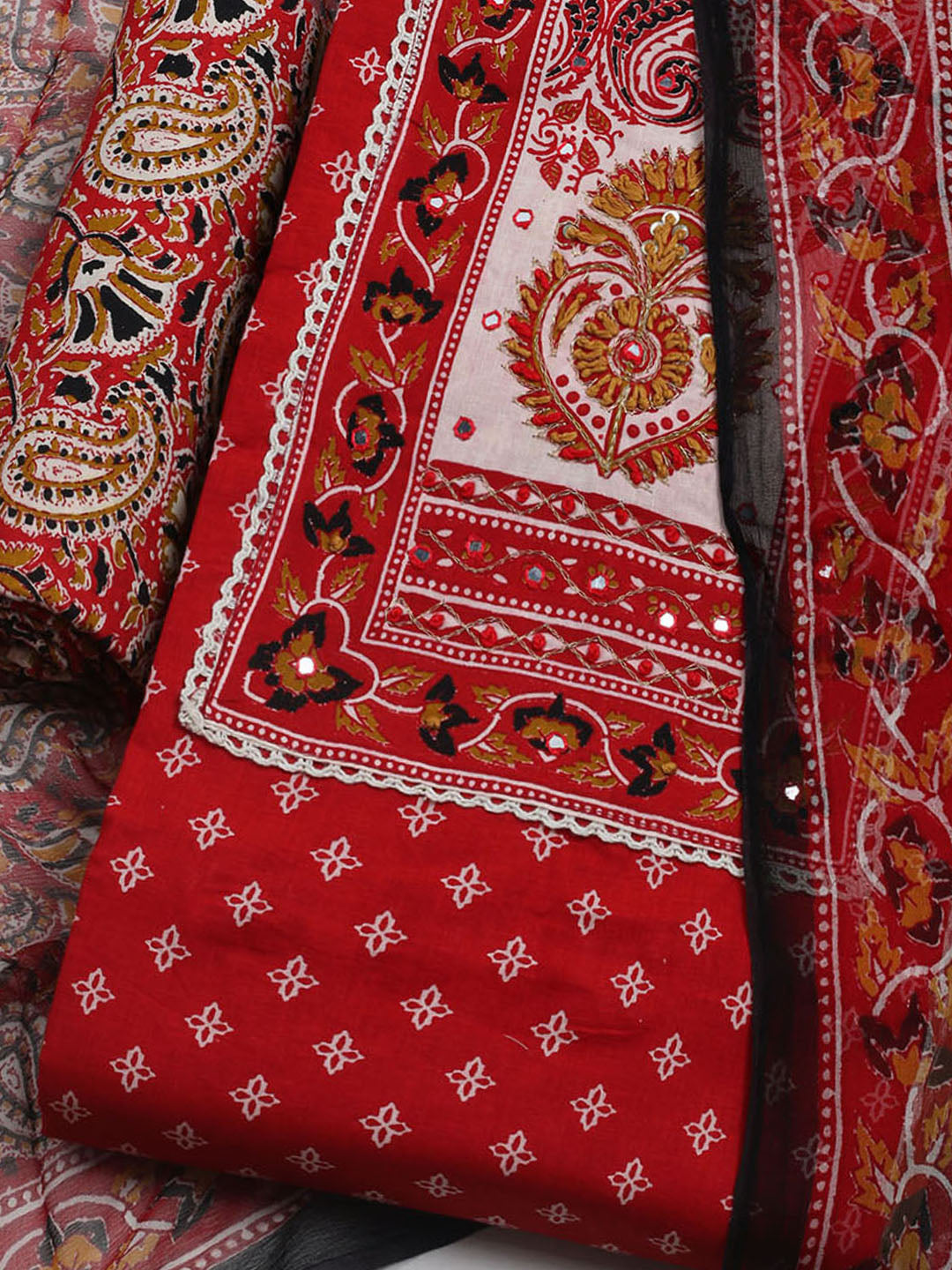 Embroidered Cotton Blend Unstitched Suit With Dupatta