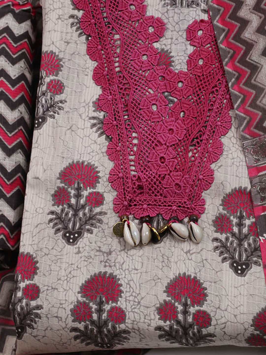 Neck Embroidered Cotton Blend Unstitched Suit With Dupatta
