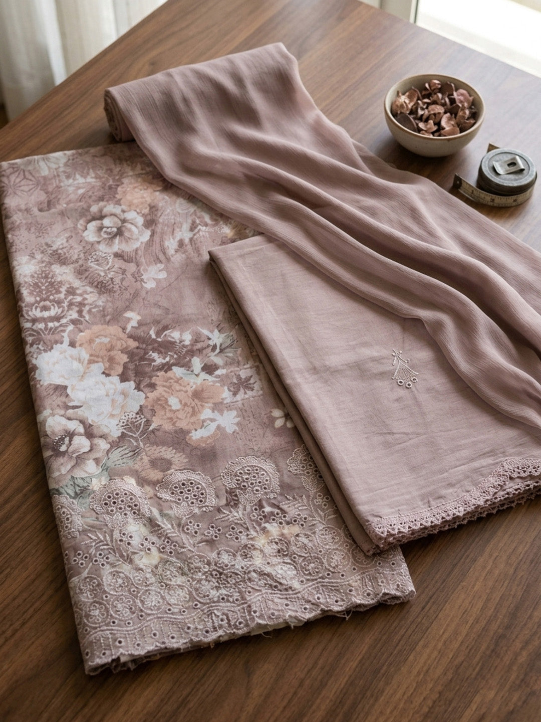 Embroidered Cotton Blend Unstitched Suit With Pant &amp; Dupatta