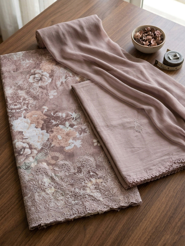 Embroidered Cotton Blend Unstitched Suit With Pant &amp; Dupatta