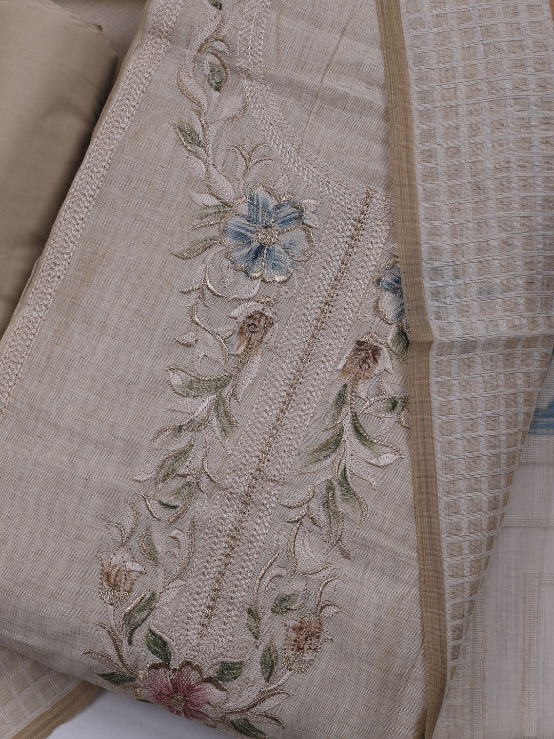 Embroidered Chanderi Unstitched Suit With Dupatta