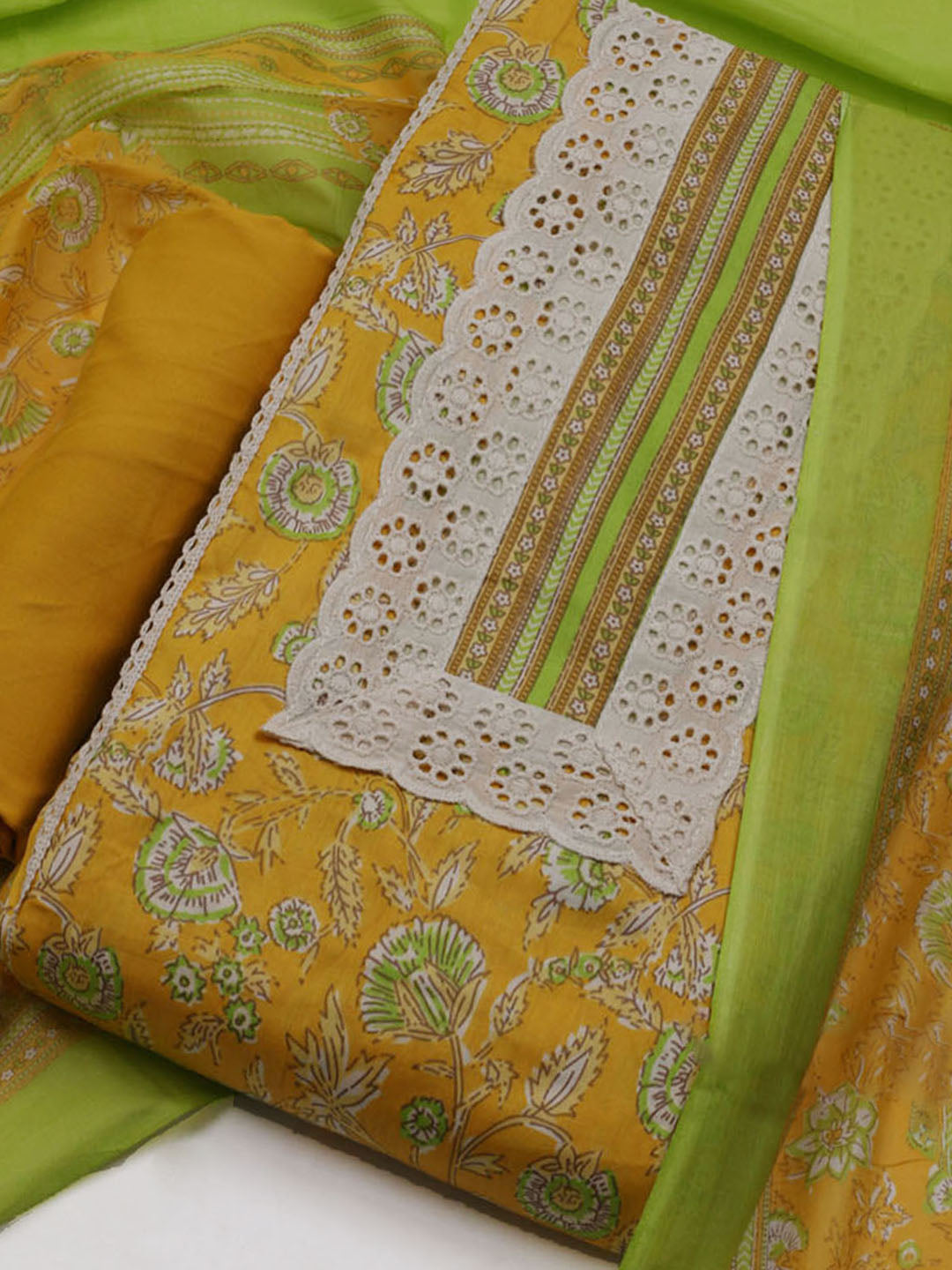 Printed Cotton Blend Unstitched Suit With Dupatta