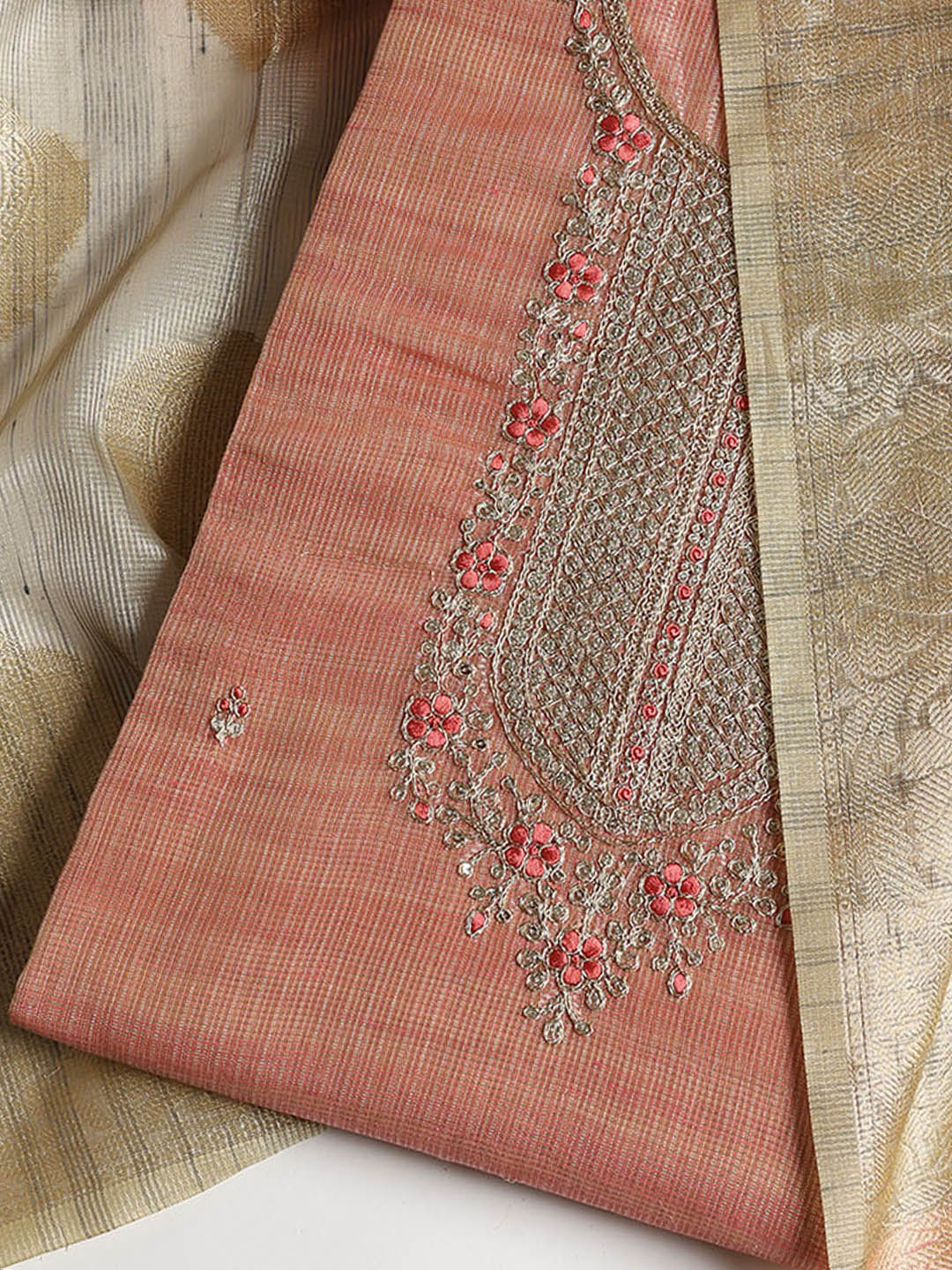 Embroidered Tissue Unstitched Suit With Dupatta