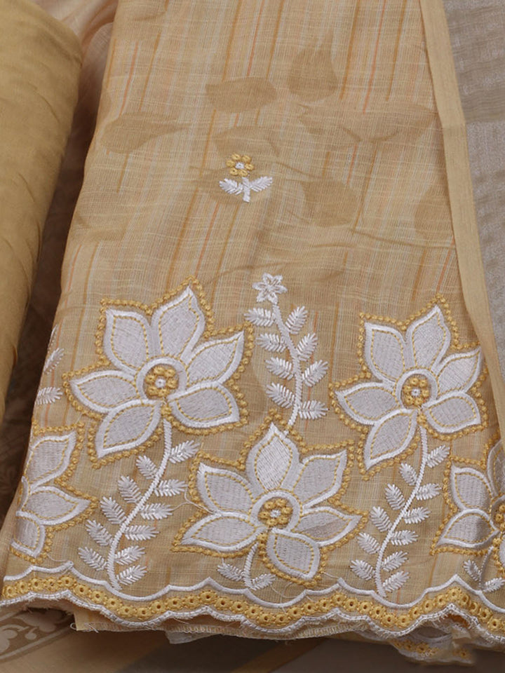Neck Embroidered Cotton Blend Unstitched Suit With Dupatta