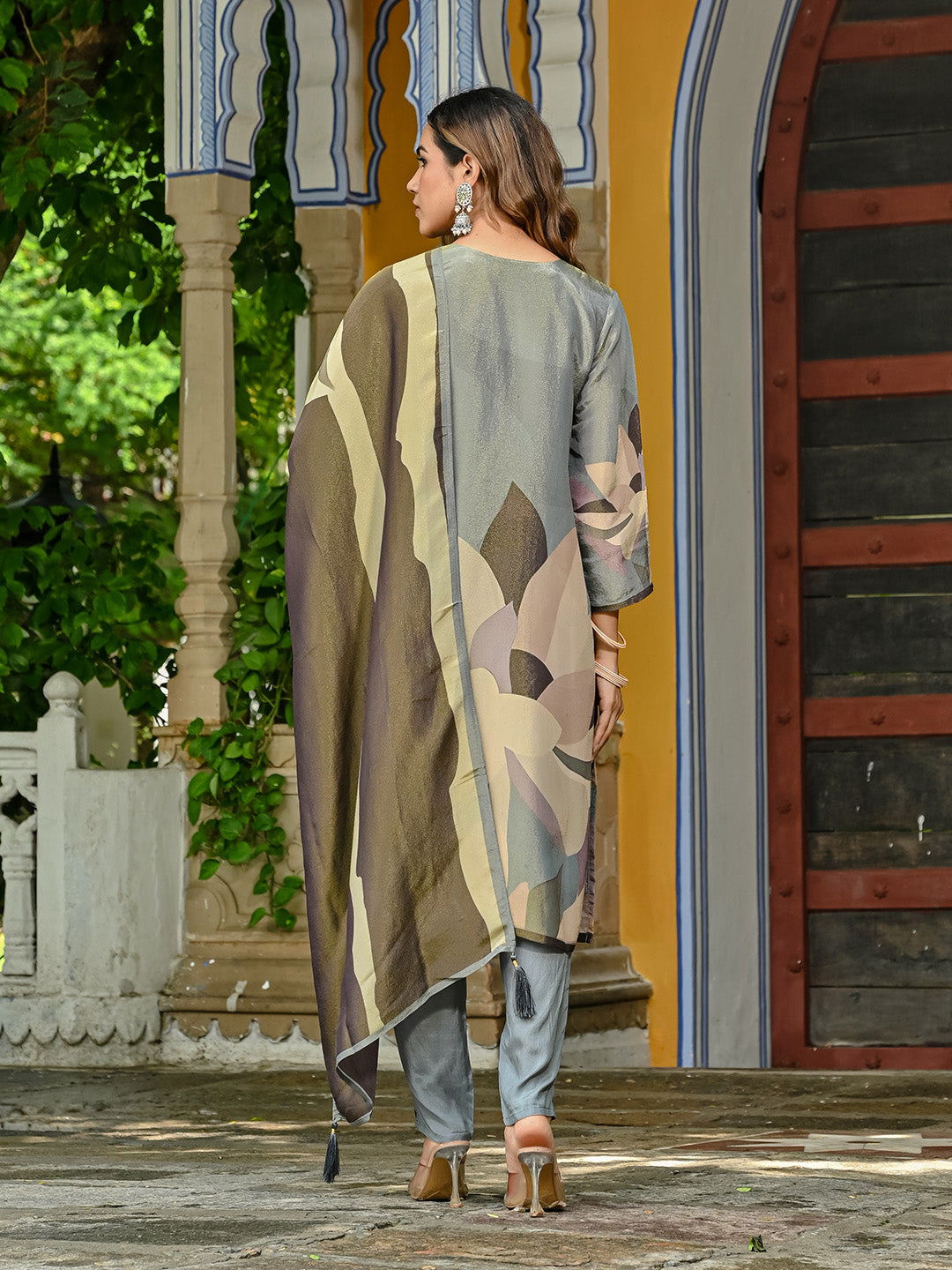 Embroidered Tissue Kurta With Pant &amp; Dupatta