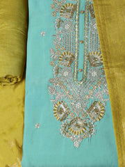 Embroidered Chanderi Sea Green Unstitched Suit With Pant & Dupatta