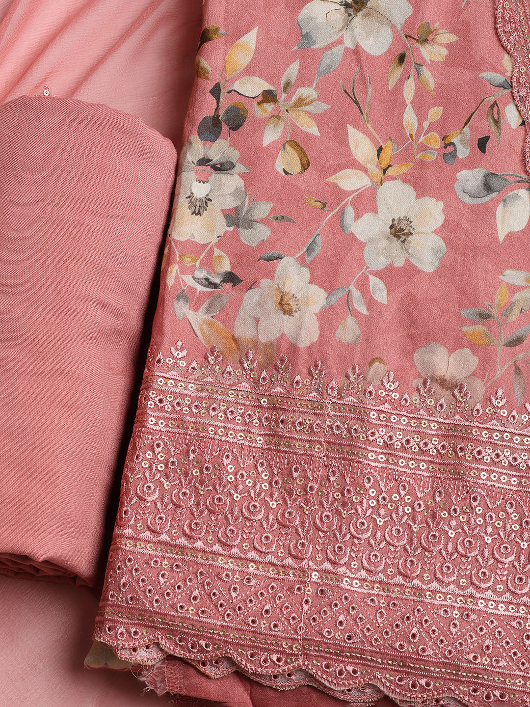 Printed Cotton Blend Unstitched Suit With Dupatta