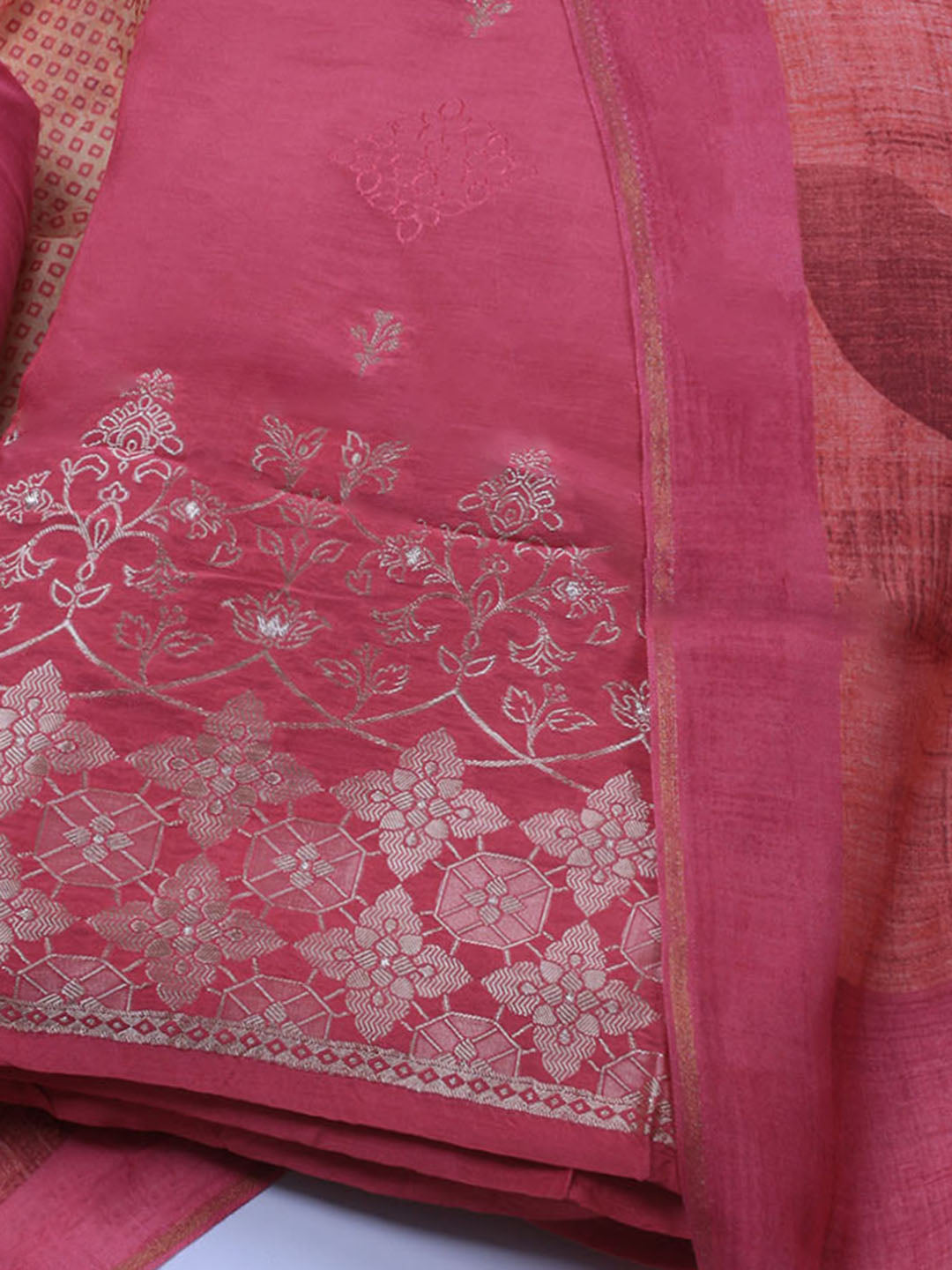 Zardozi Art Silk Unstitched Suit Piece With Dupatta