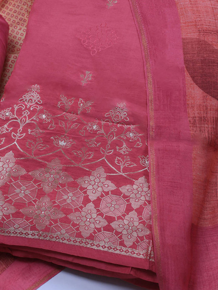 Zardozi Art Silk Unstitched Suit Piece With Dupatta