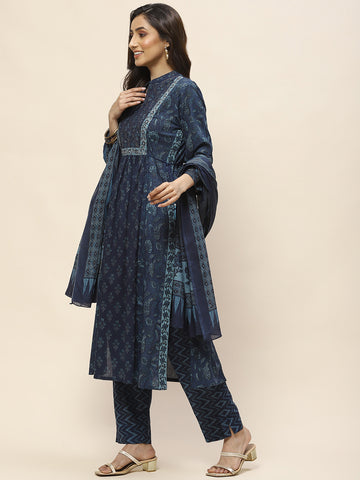 Printed Cotton Suit Set With Dupatta