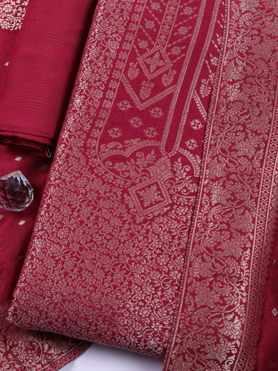 Woven Design Chanderi Unstitched Suit With Pant &amp; Dupatta
