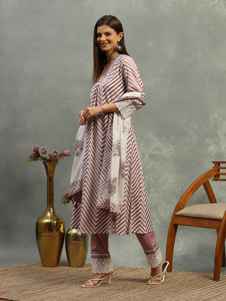 Printed Cotton Blend Kurta With Pants &amp; Dupatta