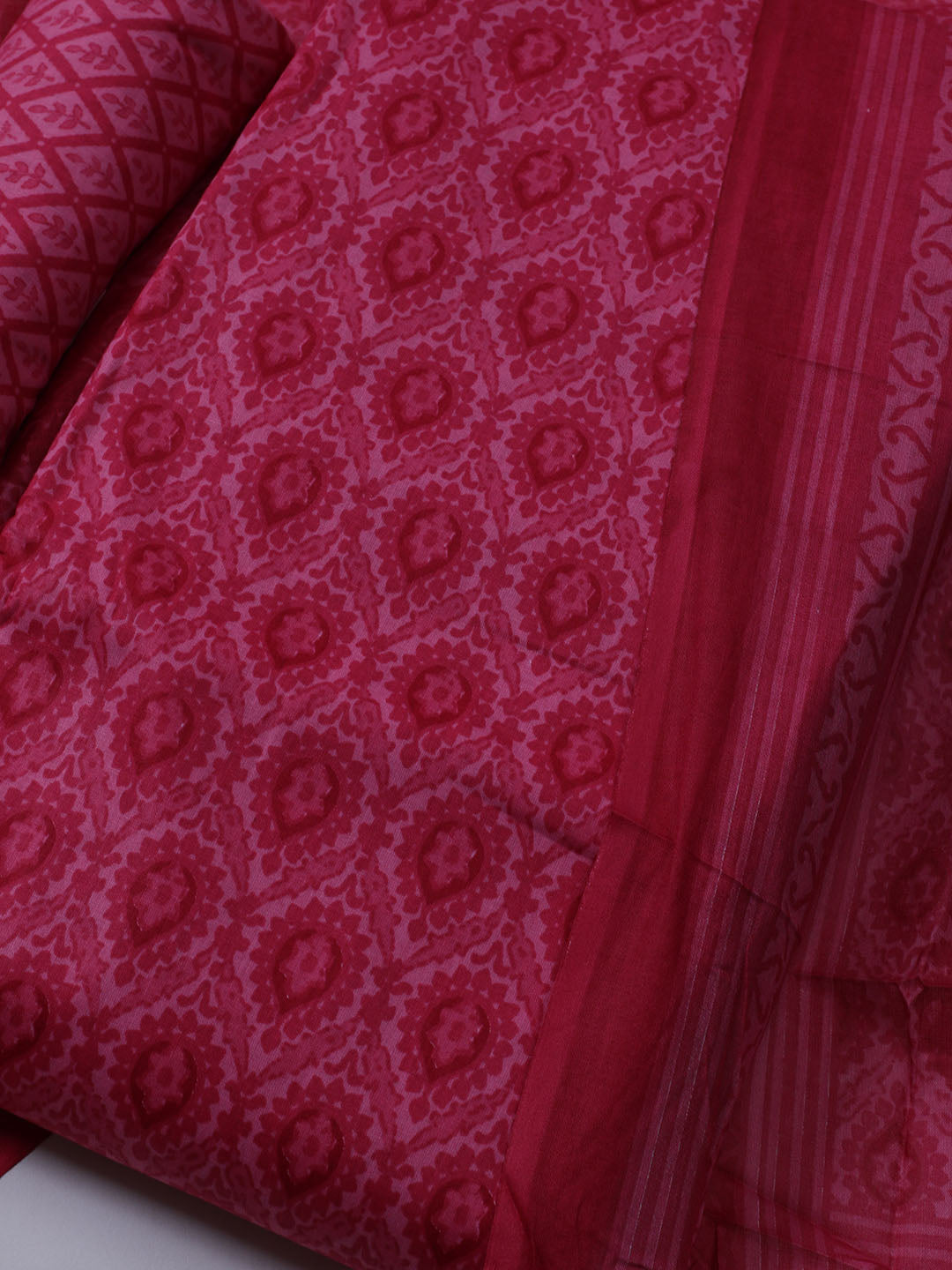 Printed Cotton Blend Unstitched Suit With Dupatta
