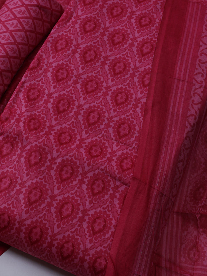 Printed Cotton Blend Unstitched Suit With Dupatta