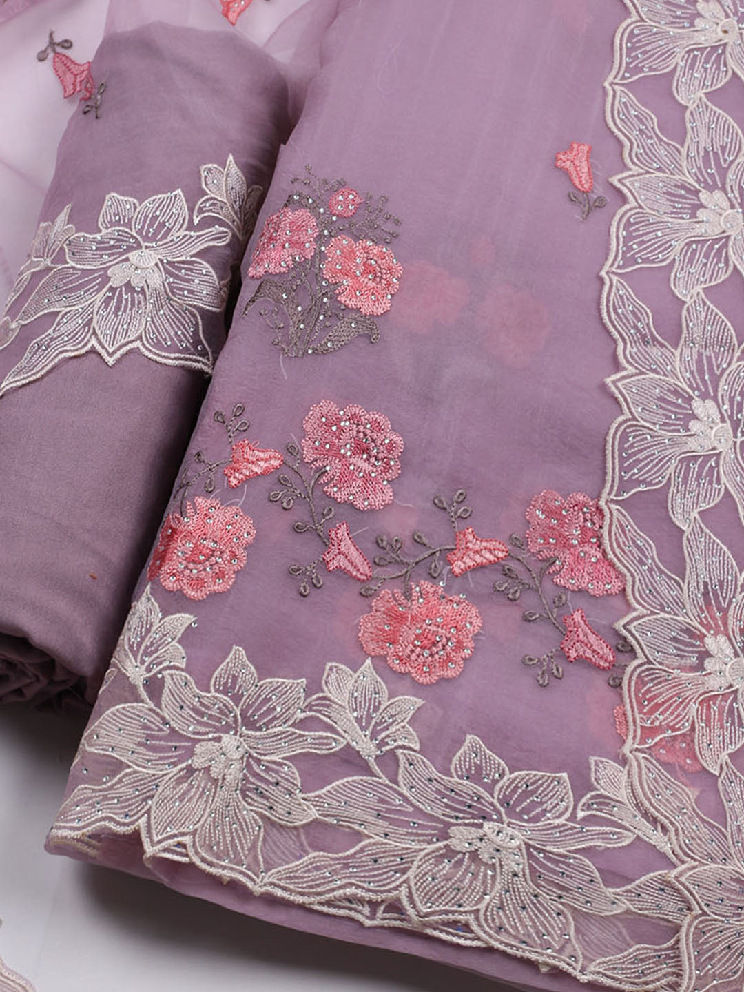Embroidered Organza Unstitched Suit With Dupatta