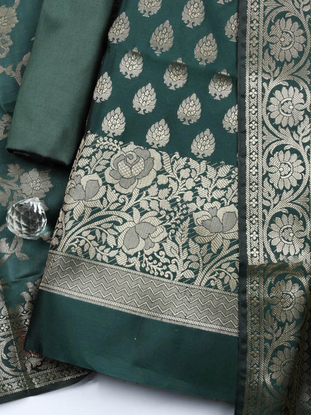 Banarasi Chanderi Unstitched Suit With Pant &amp; Dupatta