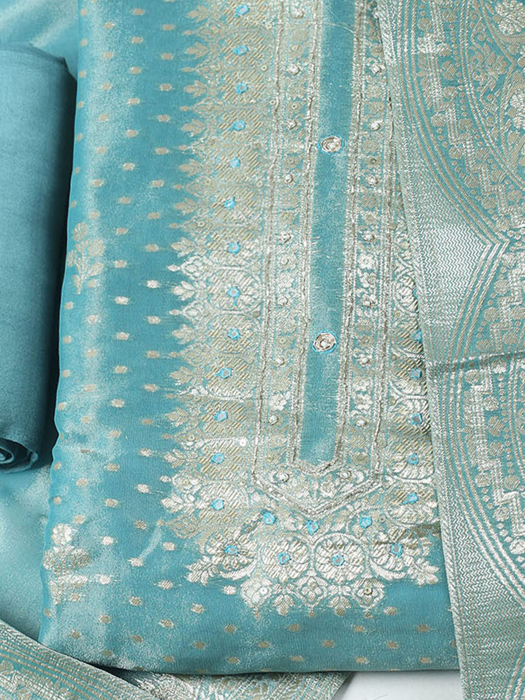 Woven Design Organza Unstitched Suit With Dupatta