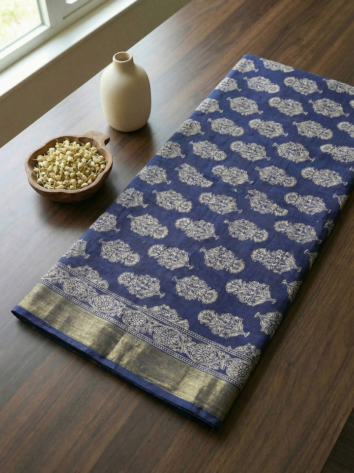 Printed Cotton Blend Unstitched Suit With Pant &amp; Dupatta