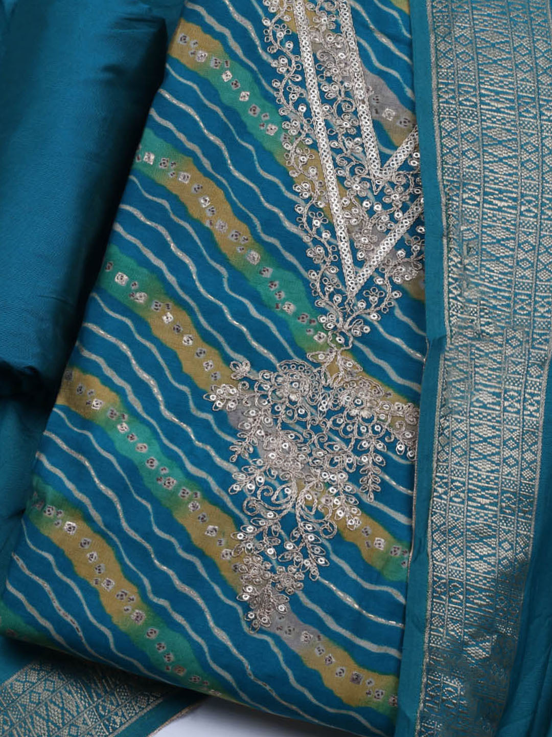 Neck Embroidered Cotton Blend Unstitched Suit With Dupatta