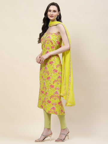 Floral Printed Neck Embroidery Unstitched Suit Material