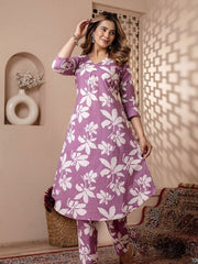 Printed Cotton Blend Kurta With Pants