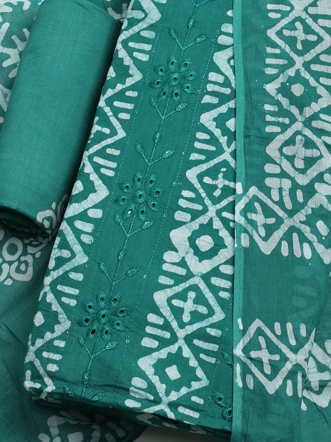 Printed Cotton Blend Unstitched Kurta With Pant &amp; Dupatta