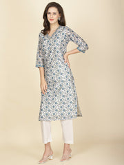 Floral Printed Chanderi Kurta With Pants