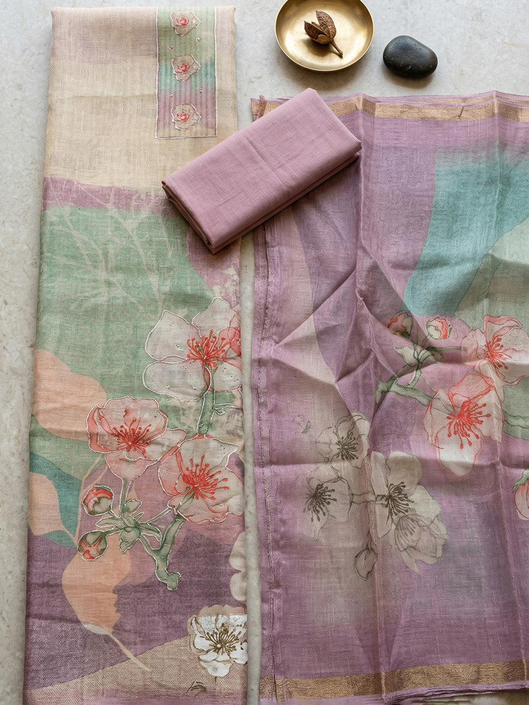 Embroidered Linen Blend Unstitched Suit With Pant &amp; Dupatta