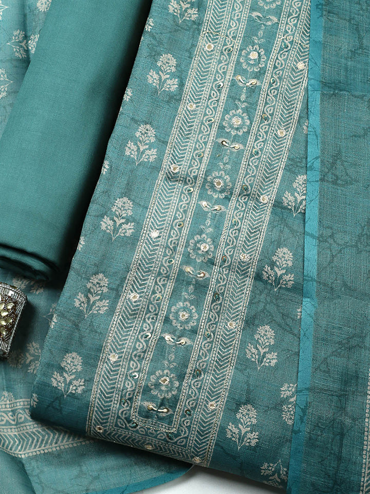 Embellished Tissue Unstitched Suit With Pant &amp; Dupatta