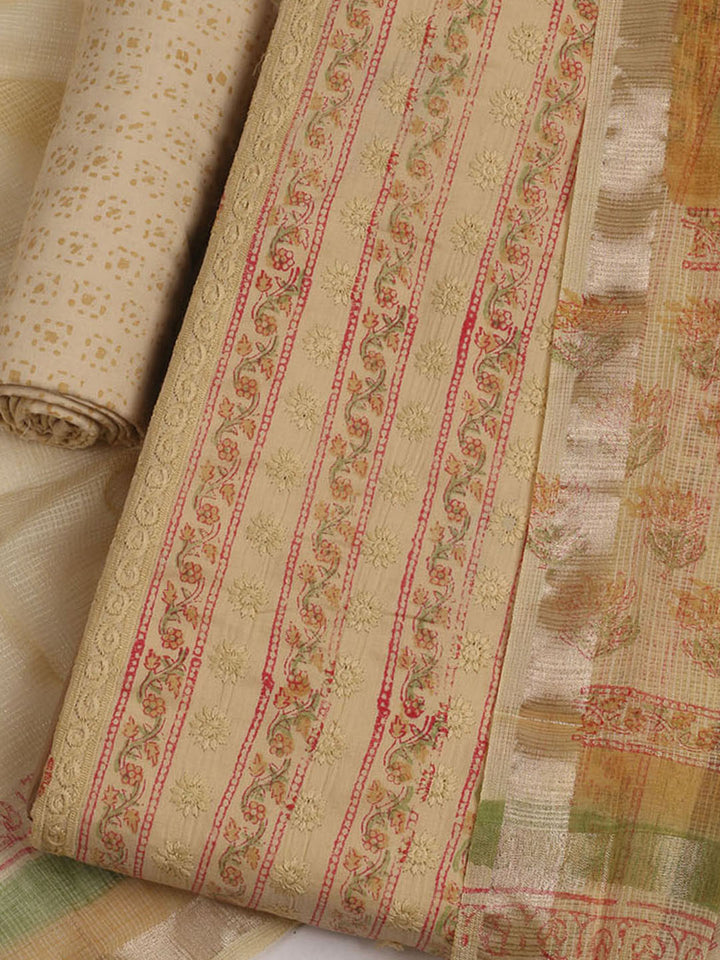 Printed Cotton Unstitched Suits Printed Suit With Pant &amp; Dupatta