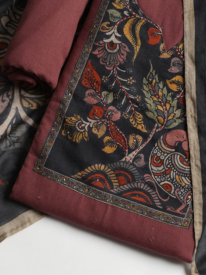 Printed Cotton Blend Unstitched Suit With Dupatta
