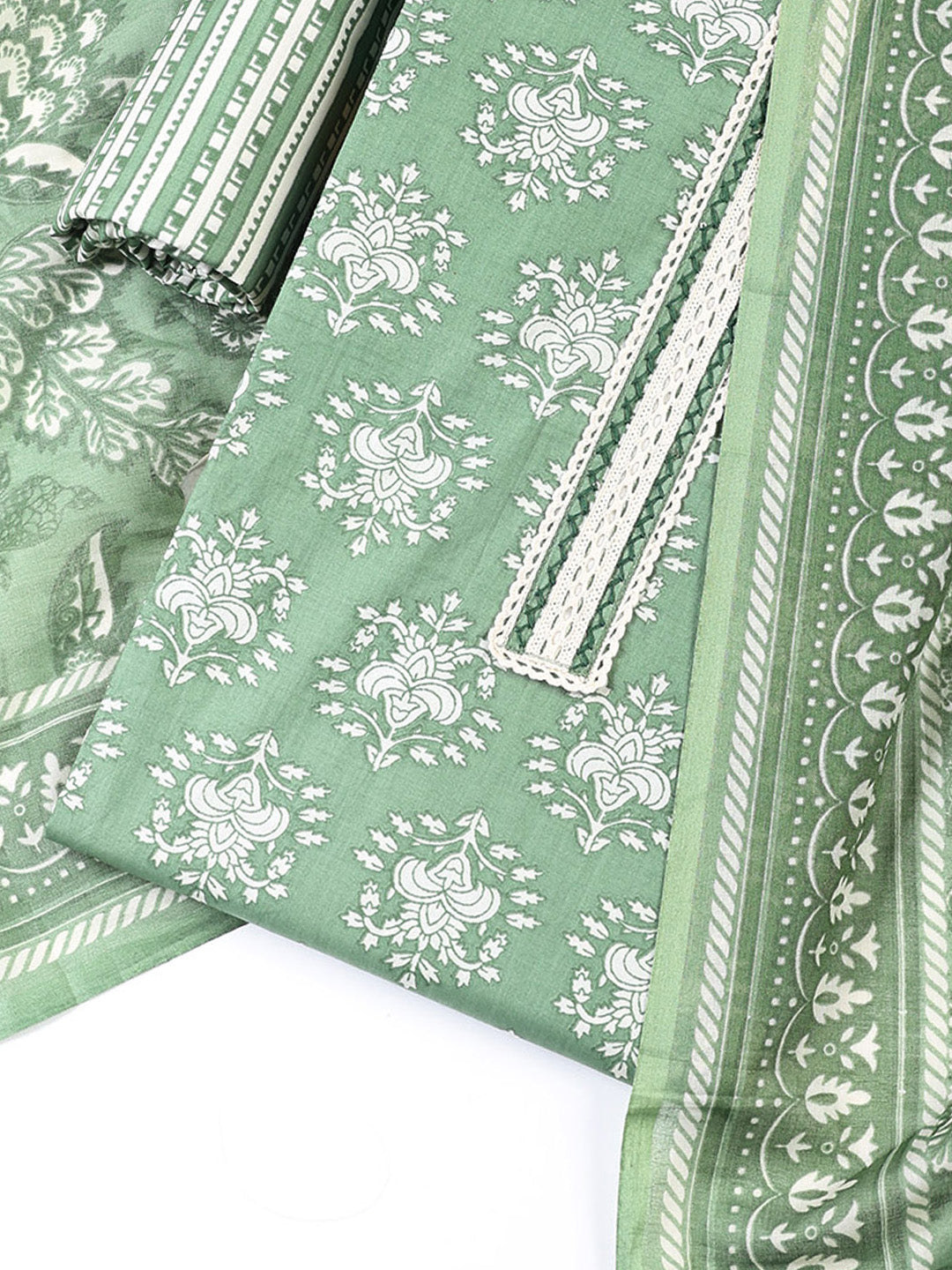 Patch Neck Cotton Blend Unstitched Suit With Dupatta