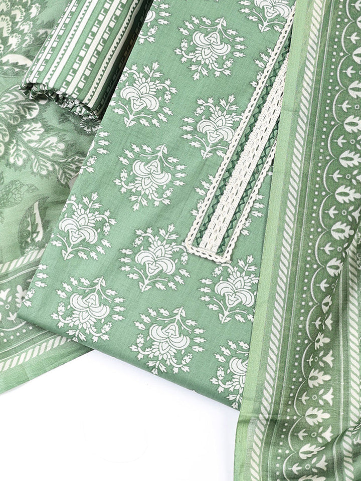 Patch Neck Cotton Blend Unstitched Suit With Dupatta