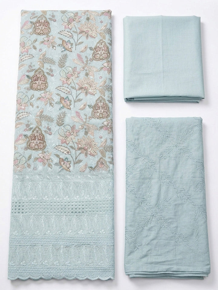 Embroidered Cotton Blend Unstitched Suit Pant &amp; Dupatta
