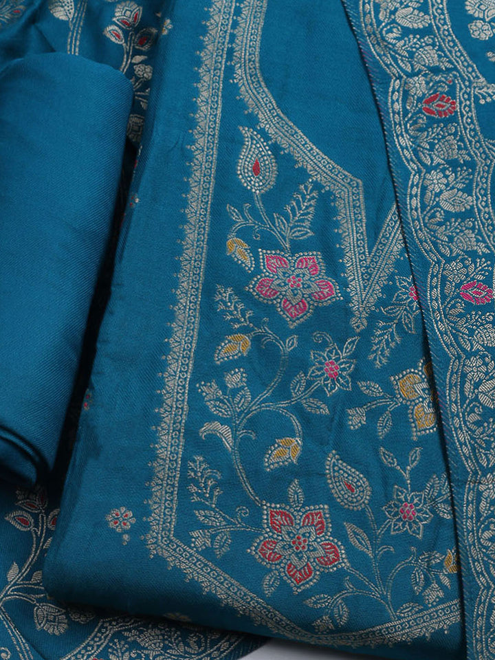 Pashmina Woven Design Unstitched Kurta With Pant &amp; Dupatta