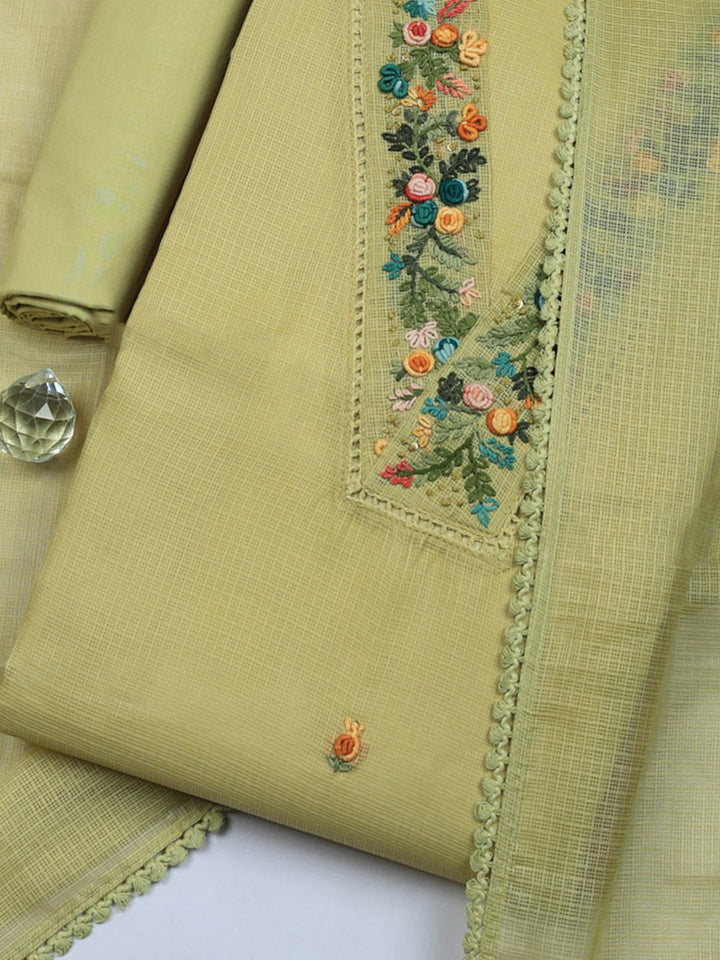 Embroidered Cotton Blend Unstitched Suit With Pant &amp; Dupatta
