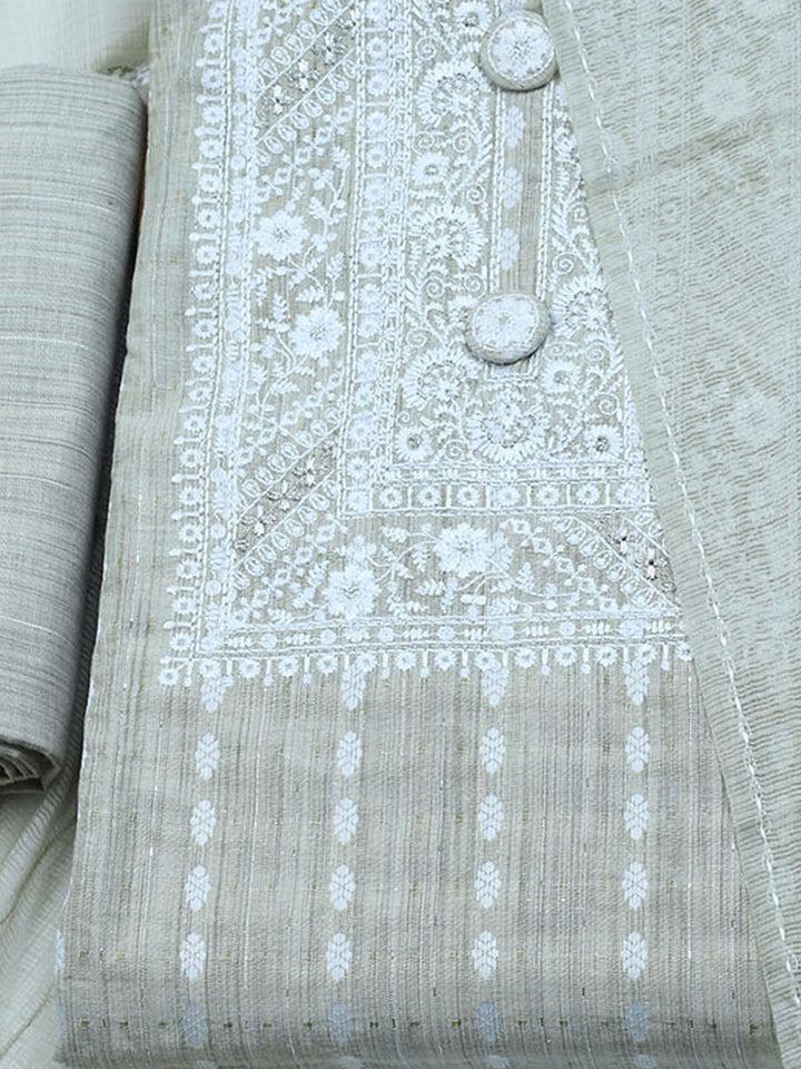 Neck Embroidered Cotton Blend Unstitched Suit With Dupatta
