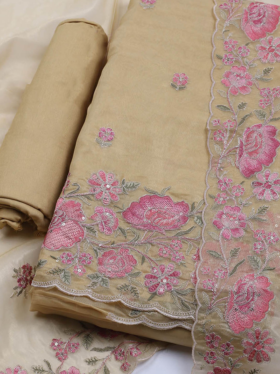 Embroidered Organza Unstitched Suit With Dupatta