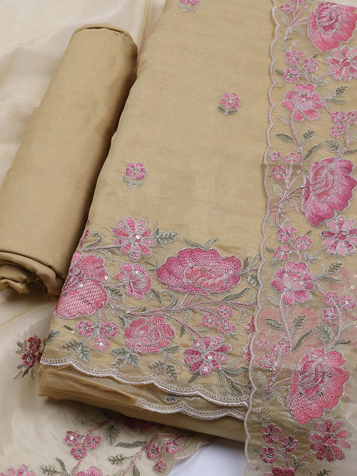 Embroidered Organza Unstitched Suit With Dupatta
