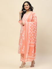 Printed Cotton Kurta With Pants & Dupatta